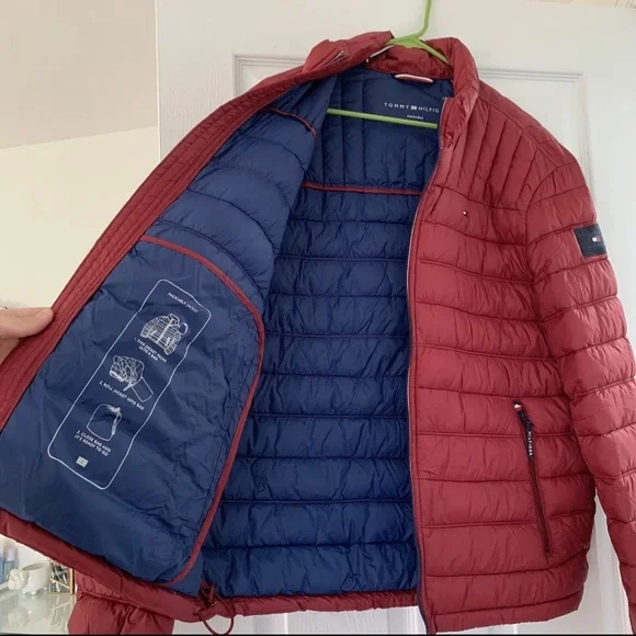 Tommy Hilfiger Mens Quilted Nylon Packable Winter Jacket- Red- Size XL. $195 NWT